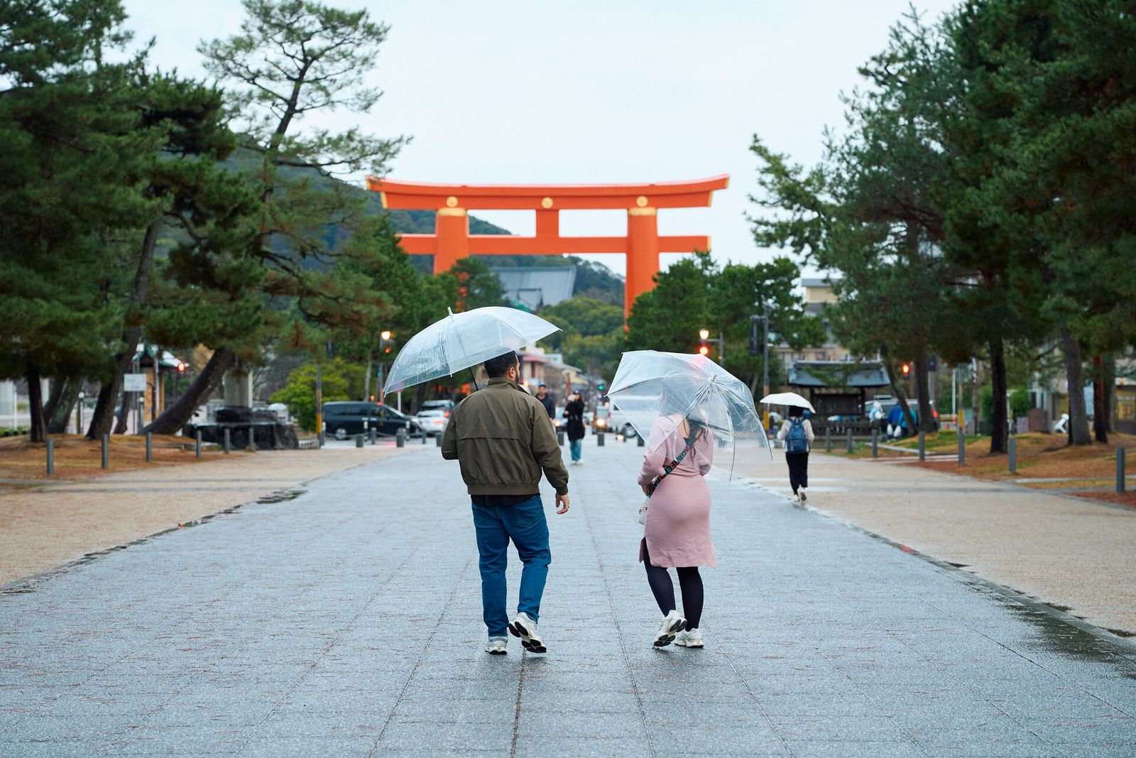 Walking toward the torii gate